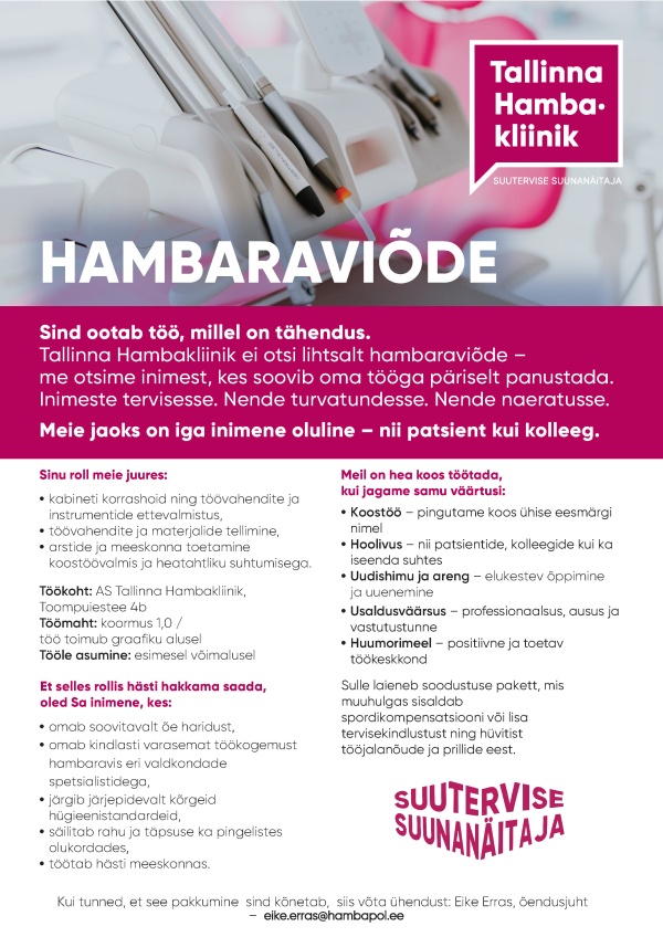AS Tallinn Hambakliinik pakub tööd hambaraviõele