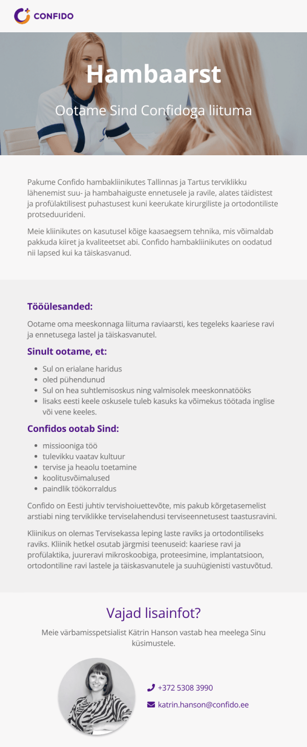 Confido otsib oma Tartu meeskonnaga liituma hambaarsti