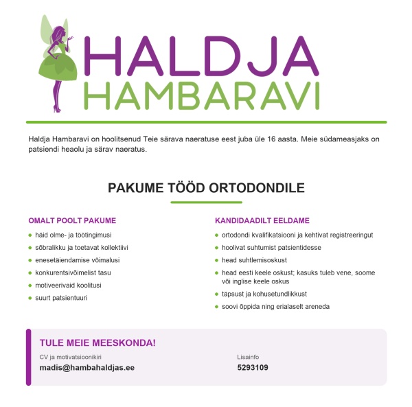 Otsime ortodonti Haldja Hambaravi kliinikutesse
