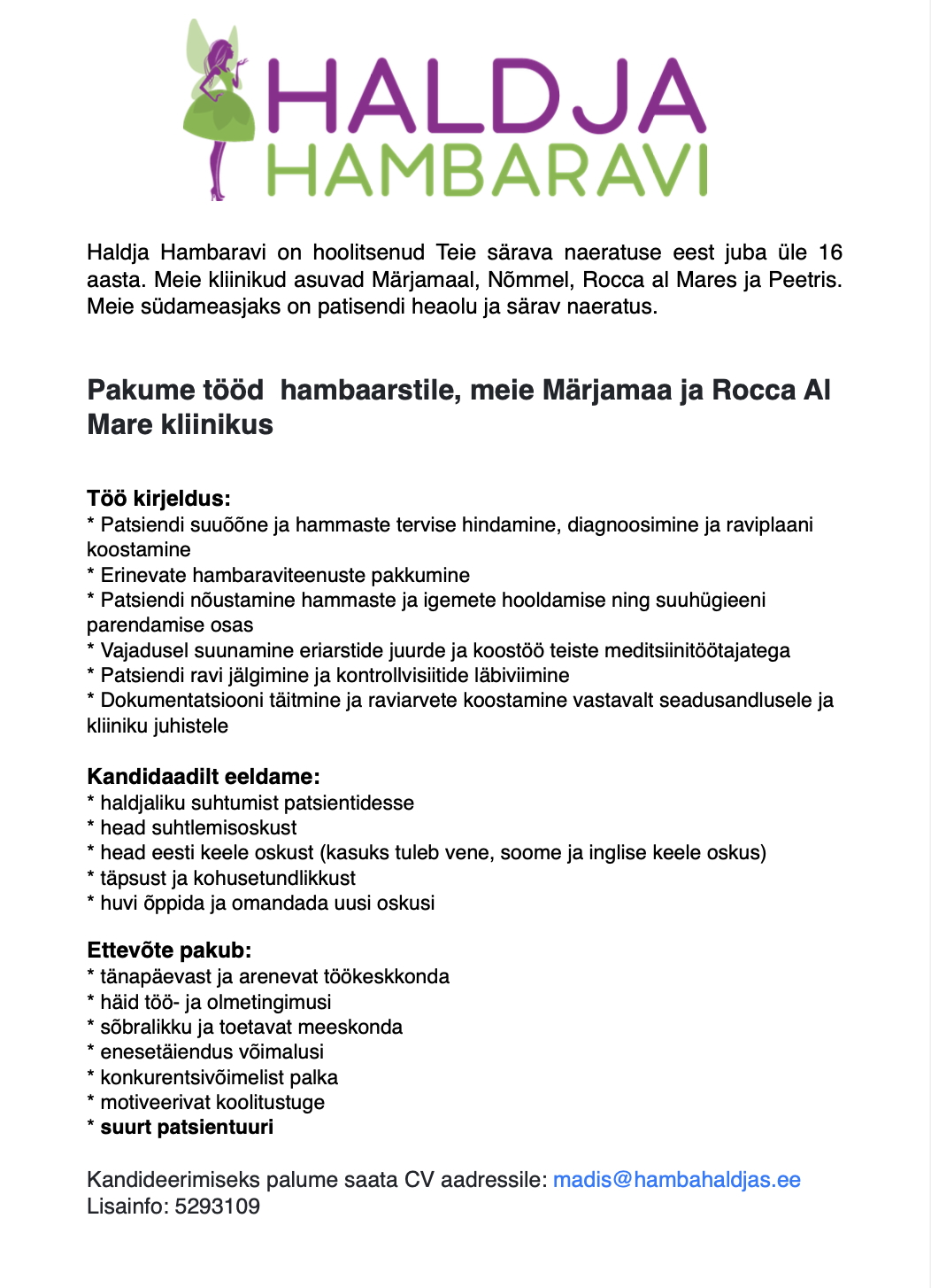 HAMBAARST ROCCA AL MARE JA MÄRJAMAA KLIINIKUD OOTAVAD!